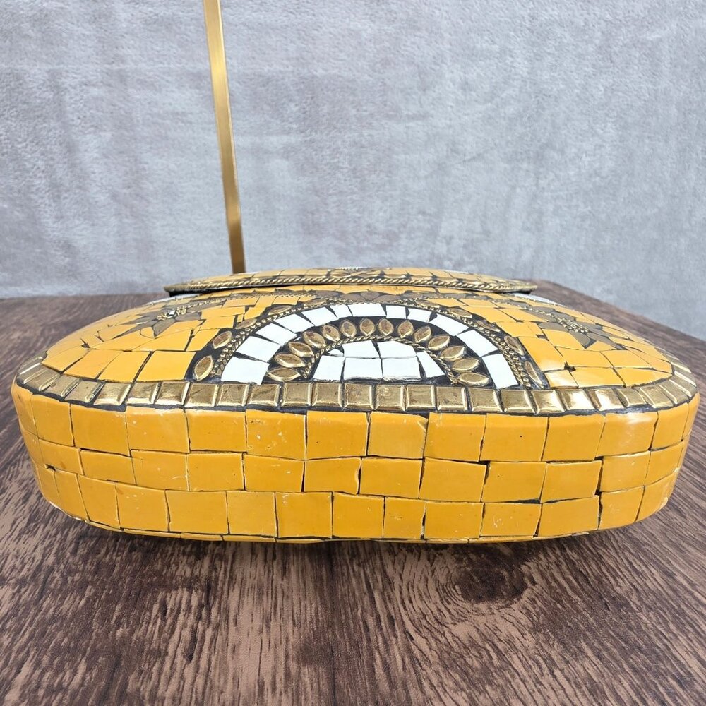 Antik Craft Metal Clutch Crossbody Honey Metallic Gold Mosaic Tile Art Chain New - Picture 9 of 15